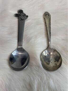 Vintage Mickey Mouse Souvenir Spoon and Ornate Silver Spoon Set